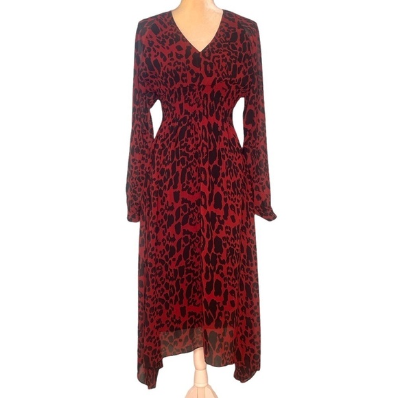 Buffalo David Bitton V-neck Red & Black Animal Print Midi Dress XS Date Night - Picture 3 of 9